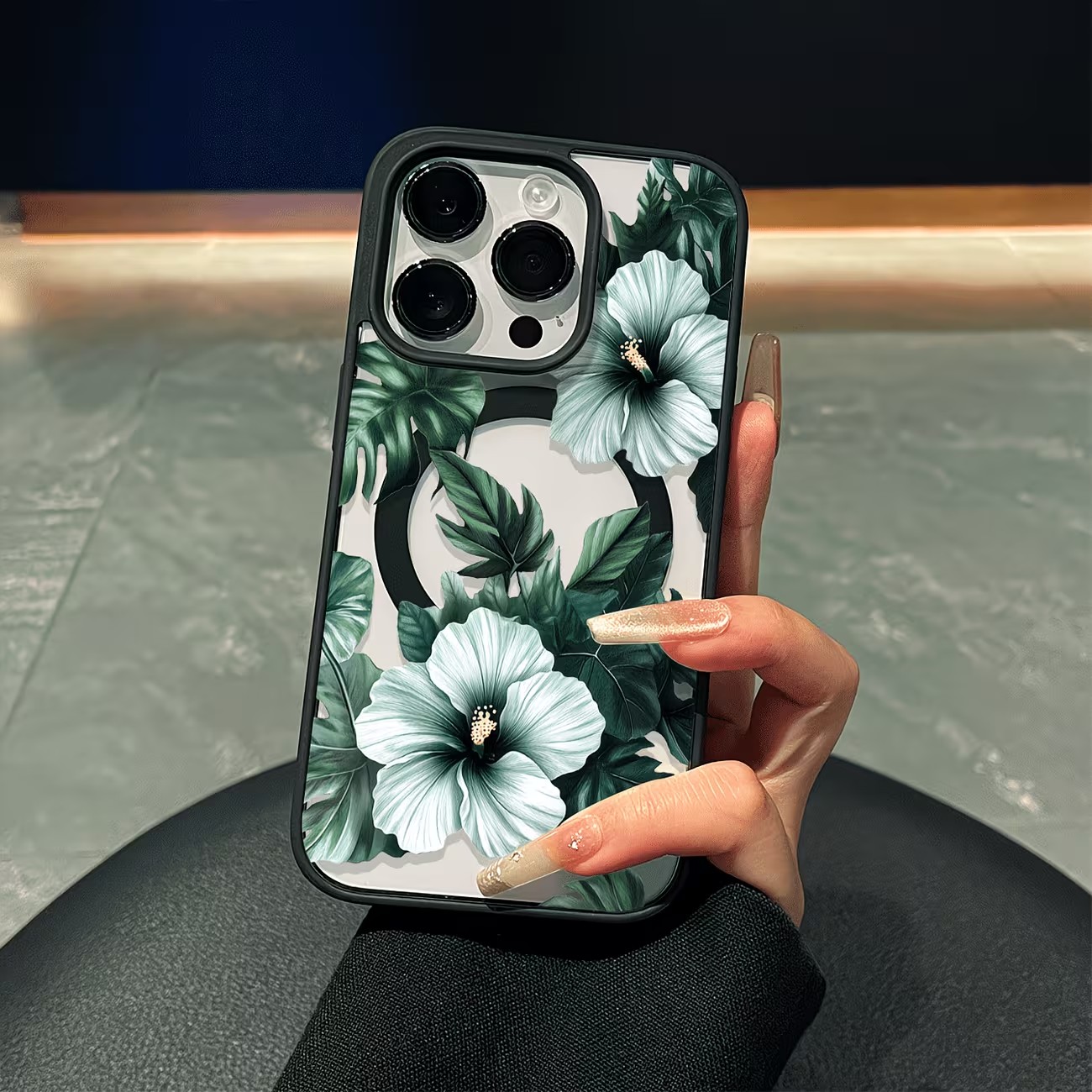 Apple Iphone 15 Pro Max - Green Floral Print Phone Case For