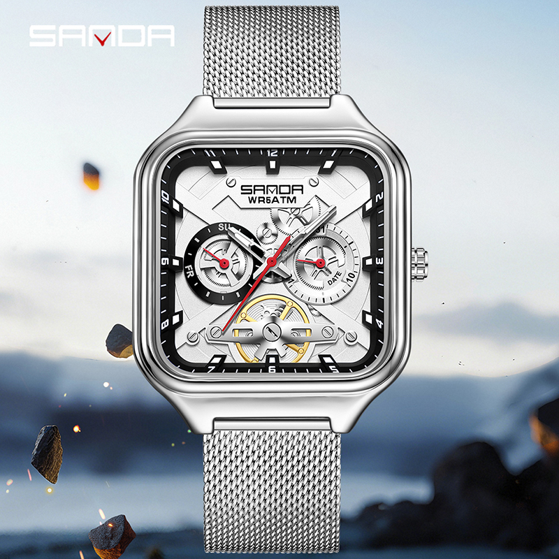 SANDA 9085 Men Wristwatch relo - đánh giá và giá Stainless Mesh Band